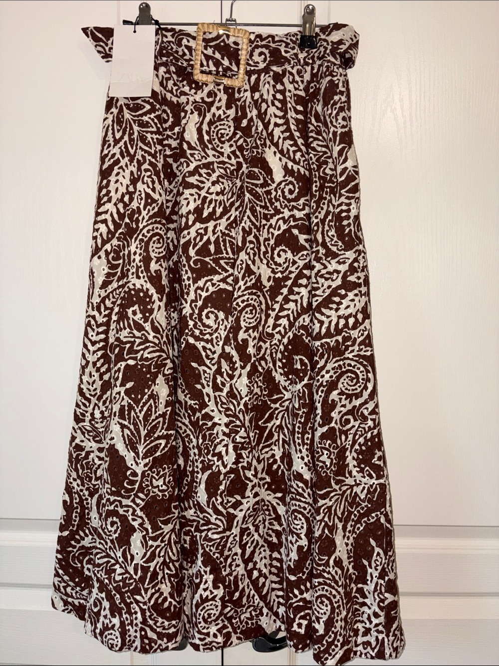 ZARA PAISLEY EYELET MIDI SKIRT size XS - Picture 3 of 5